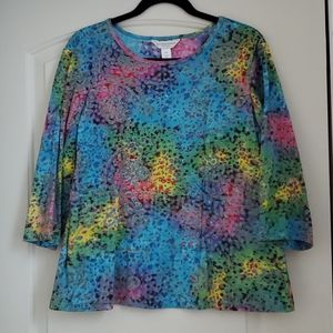 CHRISTOPHER & BANKS SEQUIN 3/4 SLEEVE COLORFUL TOP